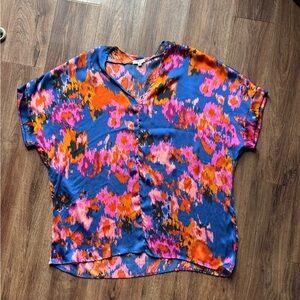 JODIFL Orange and Blue Short Sleeve Blouse